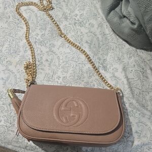 Dusty Pink Pebbled Leather Chain Crossbody